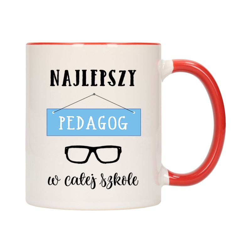 KUBEK KUBKI CZERWONY ŚRODEK UCHO DLA NAJLEPSZY PEDAGOG PREZENT W463