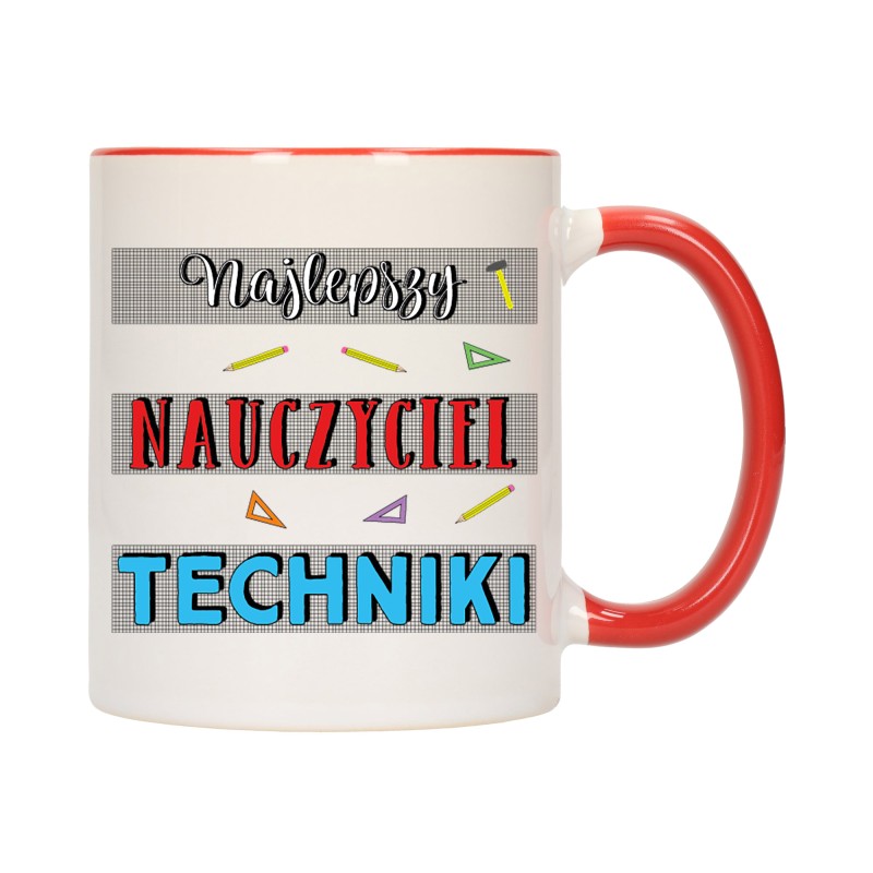 KUBEK KUBKI CZERWONY ŚRODEK UCHO DLA NAJLEPSZY NAUCZYCIEL TECHNIKI W460