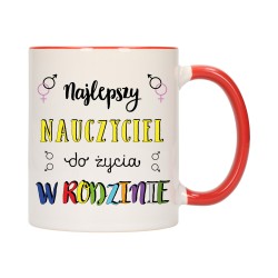 KUBEK CZERWONY ŚRODEK DLA NAJLEPSZY NAUCZYCIEL DO ŻYCIA W RODZINIE W459