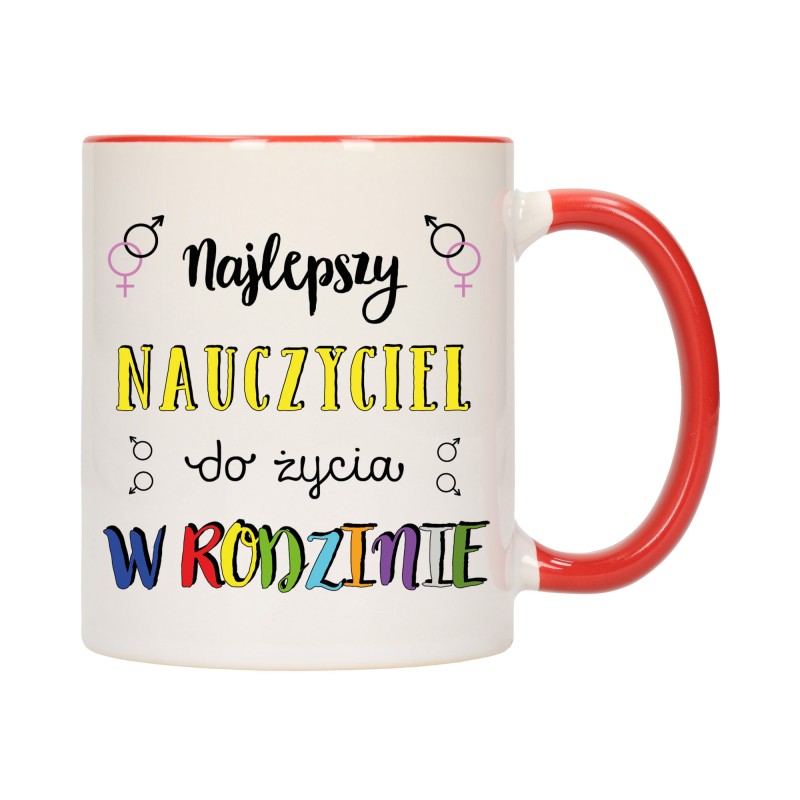 KUBEK CZERWONY ŚRODEK DLA NAJLEPSZY NAUCZYCIEL DO ŻYCIA W RODZINIE W459