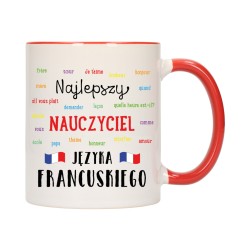 KUBEK KUBKI CZERWONY ŚRODEK UCHO DLA NAJLEPSZY NAUCZYCIEL FRANCUSKIEGO W448