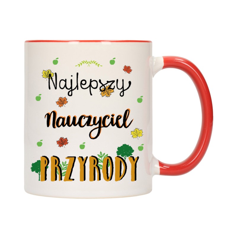 KUBEK KUBKI CZERWONY ŚRODEK UCHO DLA NAJLEPSZY NAUCZYCIEL PRZYRODY W299