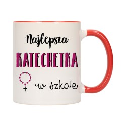KUBEK KUBKI CZERWONY ŚRODEK UCHO DLA NAJLEPSZA KATECHETKA PREZENT W298