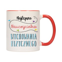 KUBEK KUBKI CZERWONY ŚRODEK UCHO DLA NAJLEPSZA NAUCZYCIELKA WF PREZENT W297