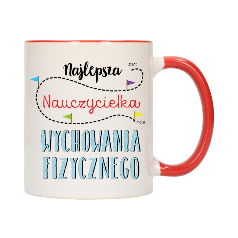 KUBEK KUBKI CZERWONY ŚRODEK UCHO DLA NAJLEPSZA NAUCZYCIELKA WF PREZENT W297