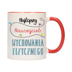 KUBEK KUBKI CZERWONY ŚRODEK UCHO DLA NAJLEPSZY NAUCZYCIEL WF PREZENT W296