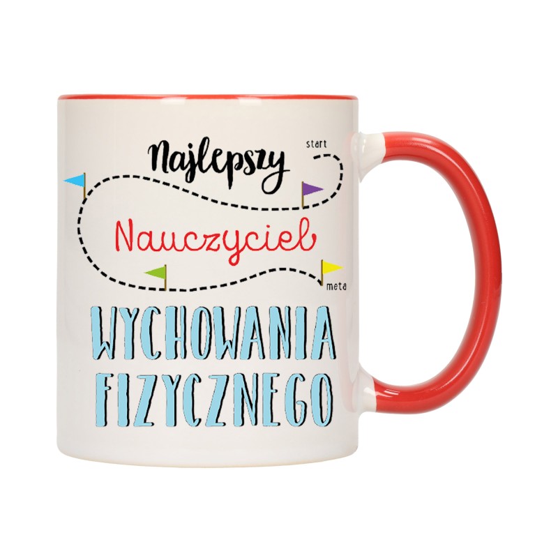 KUBEK KUBKI CZERWONY ŚRODEK UCHO DLA NAJLEPSZY NAUCZYCIEL WF PREZENT W296