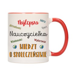 KUBEK CZERWONY ŚRODEK UCHO DLA NAJLEPSZA NAUCZYCIELKA WOS PREZENT W295
