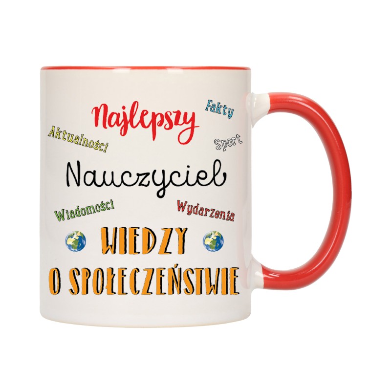 KUBEK KUBKI CZERWONY ŚRODEK UCHO DLA NAJLEPSZY NAUCZYCIEL WOS PREZENT W294