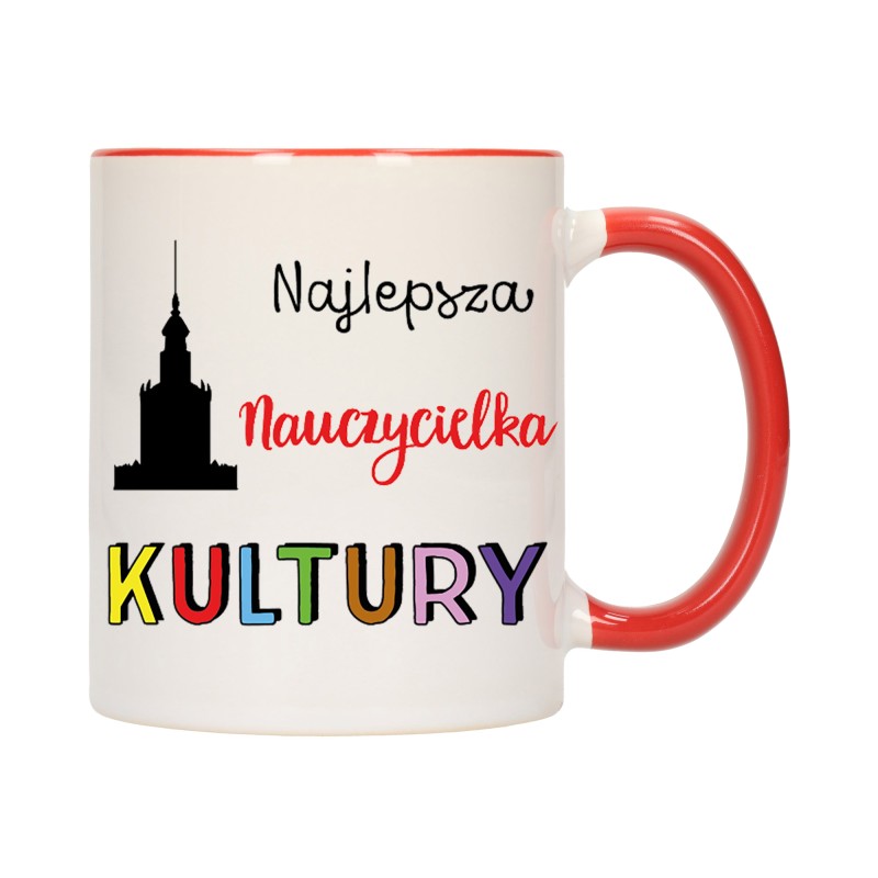 KUBEK KUBKI CZERWONY ŚRODEK UCHO DLA NAJLEPSZA NAUCZYCIELKA KULTURY W293
