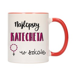 KUBEK KUBKI CZERWONY ŚRODEK UCHO DLA NAJLEPSZY KATECHETA PREZENT W292