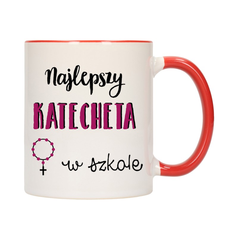 KUBEK KUBKI CZERWONY ŚRODEK UCHO DLA NAJLEPSZY KATECHETA PREZENT W292