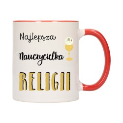 KUBEK KUBKI CZERWONY ŚRODEK UCHO DLA NAJLEPSZA NAUCZYCIELKA RELIGII W291