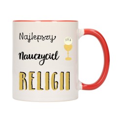 KUBEK KUBKI CZERWONY ŚRODEK UCHO DLA NAJLEPSZY NAUCZYCIEL RELIGII W290