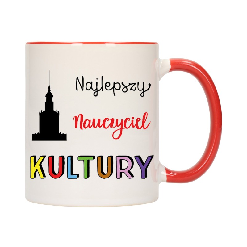 KUBEK KUBKI CZERWONY ŚRODEK UCHO DLA NAJLEPSZY NAUCZYCIEL KULTURY W289