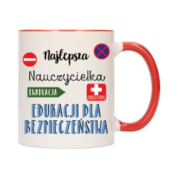 KUBEK KUBKI CZERWONY ŚRODEK DLA NAJLEPSZA NAUCZYCIELKA BEZPIECZEŃSTWA W288