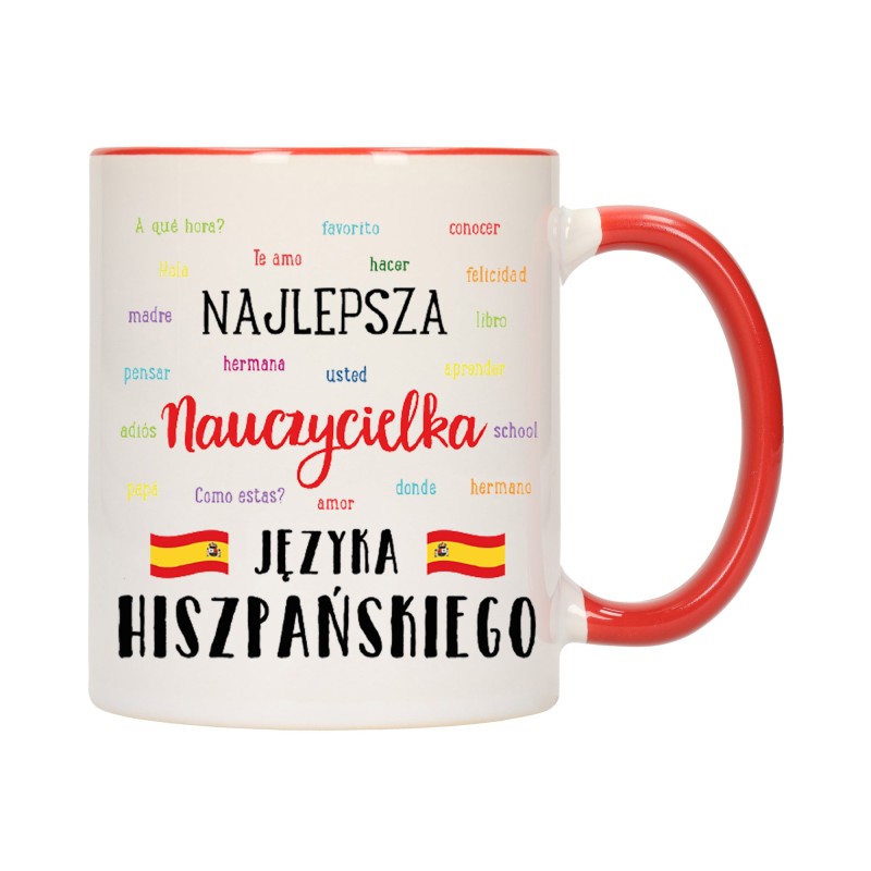 KUBEK KUBKI CZERWONY ŚRODEK UCHO DLA NAJLEPSZA NAUCZYCIELKA HISZPAŃSKI W287