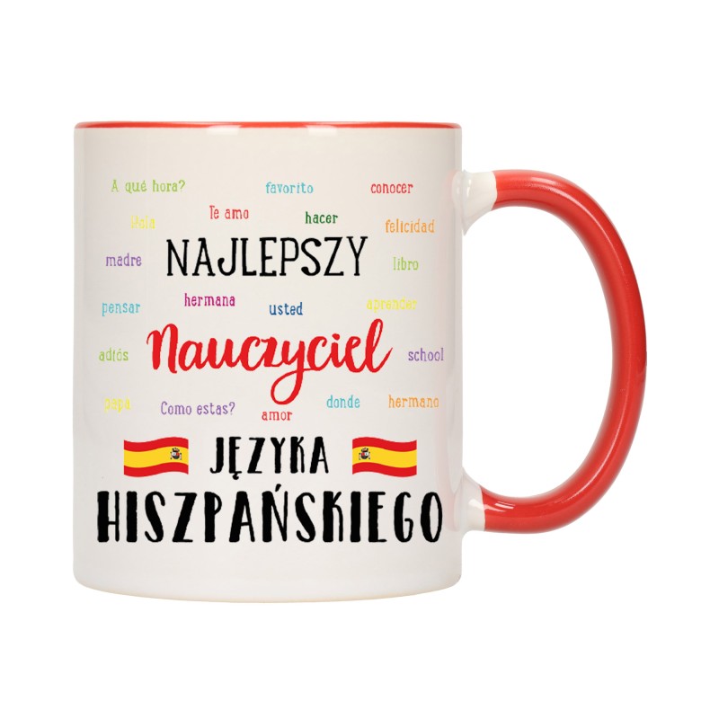 KUBEK CZERWONY ŚRODEK UCHO DLA NAJLEPSZY NAUCZYCIEL HISZPAŃSKIEGO W286