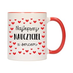KUBEK KUBKI CZERWONY ŚRODEK UCHO DLA NAJLEPSZY NAUCZYCIEL Z SERCEM W285