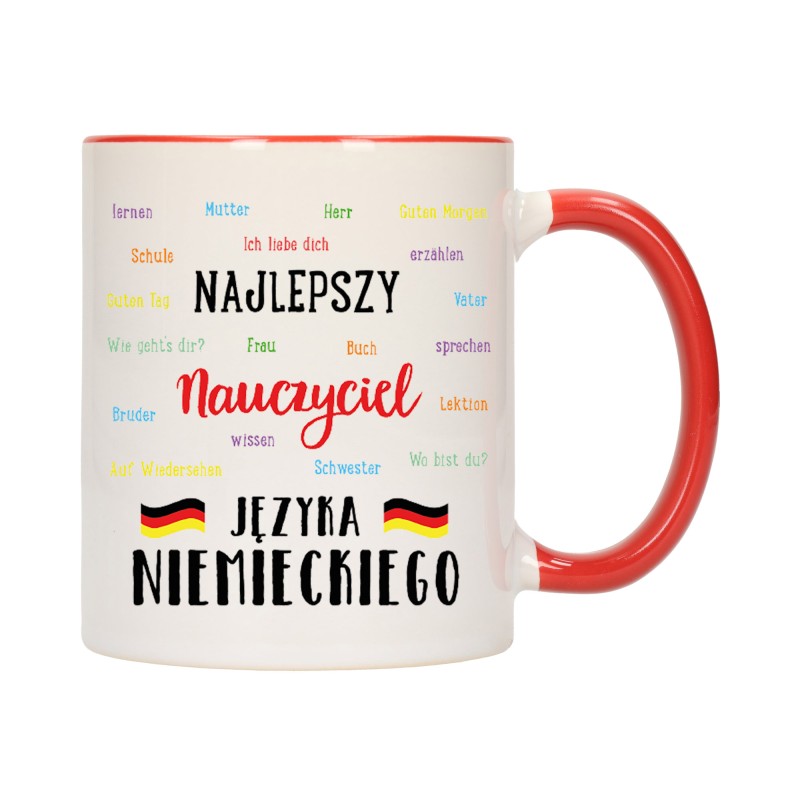 KUBEK KUBKI CZERWONY ŚRODEK UCHO DLA NAJLEPSZY NAUCZYCIEL NIEMIECKIEGO W207