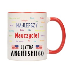 KUBEK KUBKI CZERWONY ŚRODEK UCHO DLA NAJLEPSZY NAUCZYCIEL ANGIELSKIEGO W206