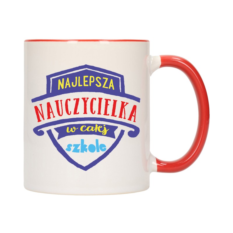 KUBEK KUBKI CZERWONY ŚRODEK UCHO DLA NAJLEPSZA NAUCZYCIELKA PREZENT W200