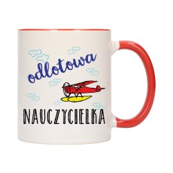 KUBEK KUBKI CZERWONY ŚRODEK UCHO DLA ODLOTOWA NAUCZYCIELKA PREZENT W199