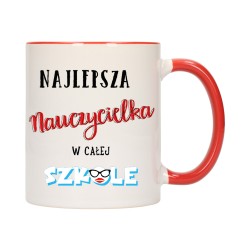 KUBEK KUBKI CZERWONY ŚRODEK UCHO DLA NAJLEPSZA NAUCZYCIELKA PREZENT W198