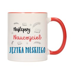 KUBEK KUBKI CZERWONY ŚRODEK DLA NAJLEPSZY NAUCZYCIEL JĘZYKA POLSKIEGO W197