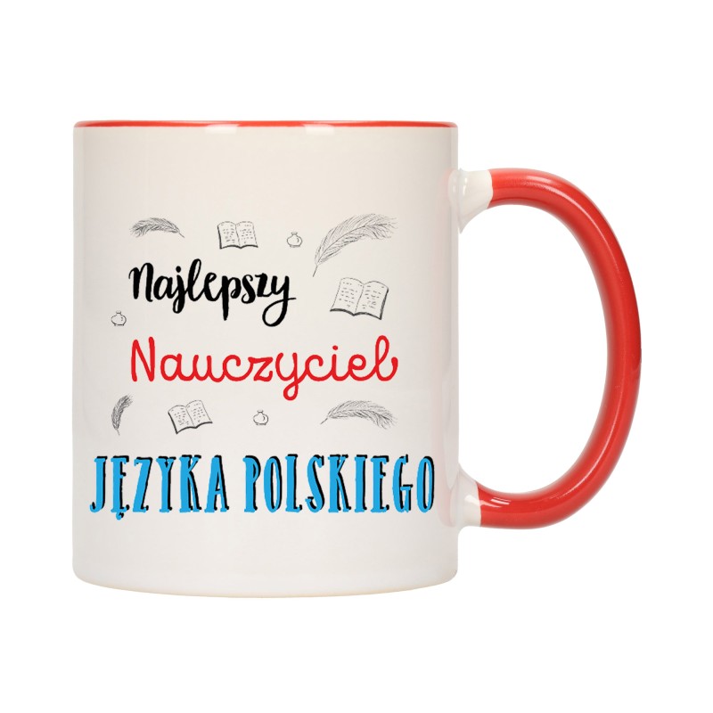 KUBEK KUBKI CZERWONY ŚRODEK DLA NAJLEPSZY NAUCZYCIEL JĘZYKA POLSKIEGO W197
