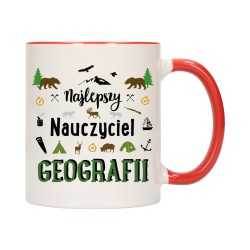 KUBEK KUBKI CZERWONY ŚRODEK UCHO DLA NAJLEPSZY NAUCZYCIEL GEOGRAFII W195