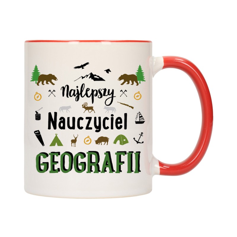 KUBEK KUBKI CZERWONY ŚRODEK UCHO DLA NAJLEPSZY NAUCZYCIEL GEOGRAFII W195