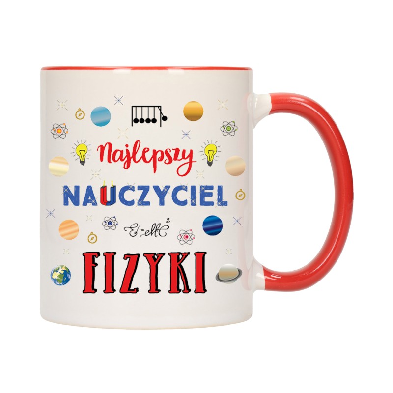 KUBEK CZERWONY ŚRODEK UCHO DLA NAJLEPSZY NAUCZYCIEL FIZYKI PREZENT W194