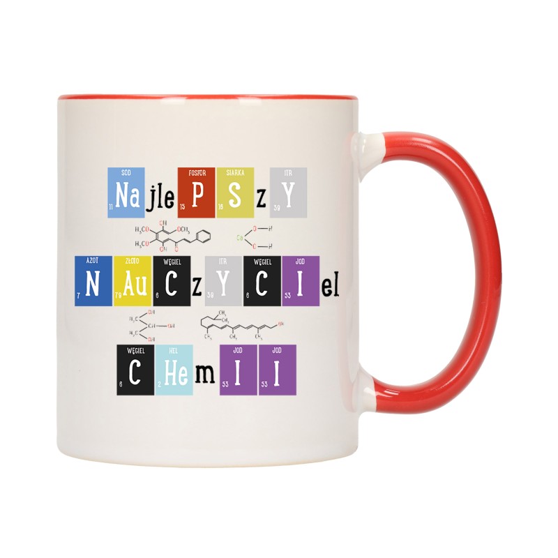 KUBEK CZERWONY ŚRODEK UCHO DLA NAJLEPSZY NAUCZYCIEL CHEMII PREZENT W193