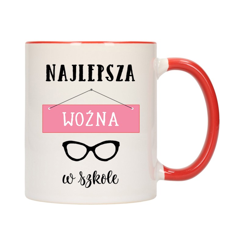 KUBEK KUBKI CZERWONY ŚRODEK UCHO DLA NAJLEPSZA WOŹNA W SZKOLE PREZENT W636