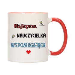 KUBEK CZERWONY ŚRODEK UCHO DLA NAJLEPSZA NAUCZYCIELKA WSPOMAGAJĄCA W628