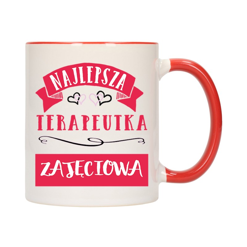 kubek czerwony środek ucho dla najlepsza terapeutka zajęciowa prezent w689