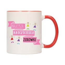 kubek czerwony środek ucho dla najlepsza nauczycielka zerówki prezent w686