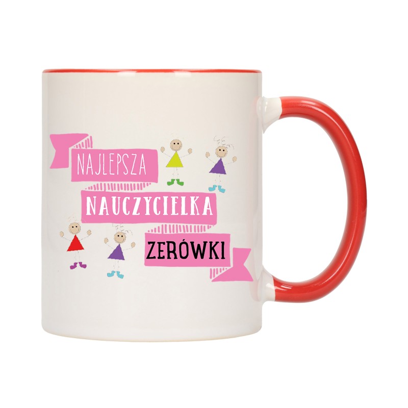 kubek czerwony środek ucho dla najlepsza nauczycielka zerówki prezent w686