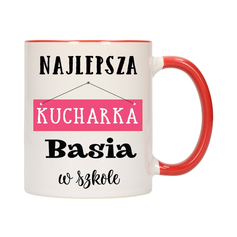 KUBEK KUBKI CZERWONY ŚRODEK UCHO DLA NAJLEPSZA KUCHARKA PREZENT W696