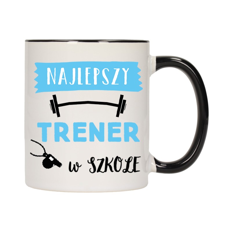 KUBEK KUBKI CZARNY ŚRODEK UCHO DLA NAJLEPSZY TRENER W SZKOLE PREZENT W582