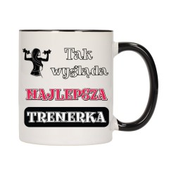 KUBEK KUBKI CZARNY ŚRODEK UCHO DLA NAJLEPSZA TRENERKA FITNESS PREZENT W656