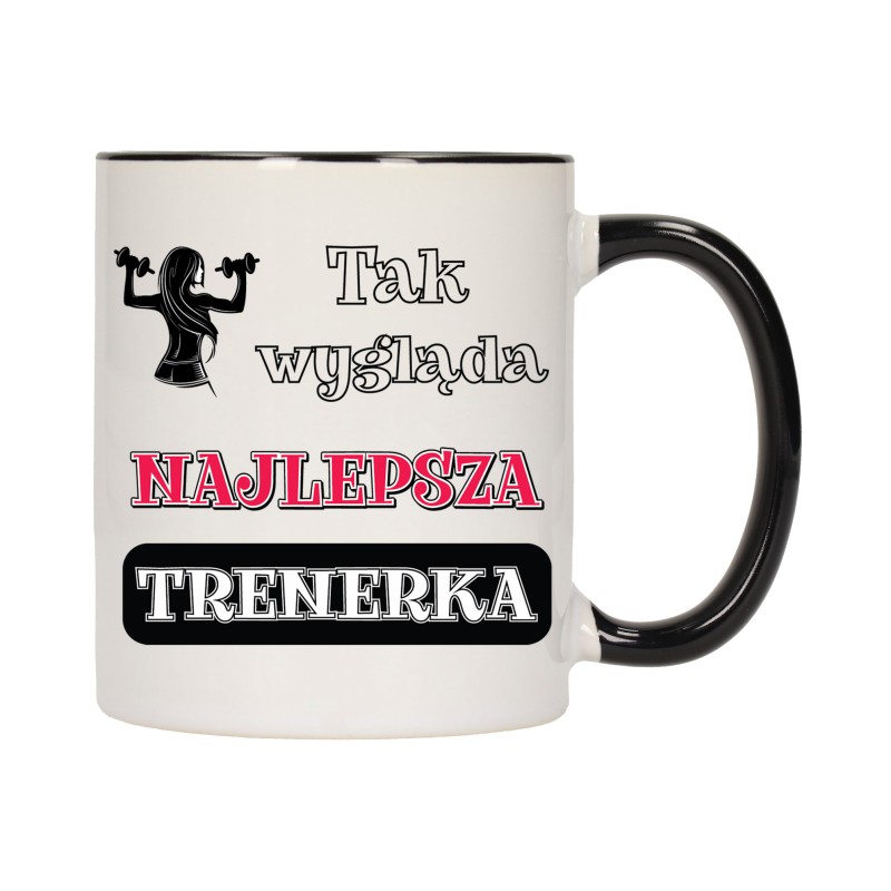 KUBEK KUBKI CZARNY ŚRODEK UCHO DLA NAJLEPSZY TRENER FITNESS PREZENT W657