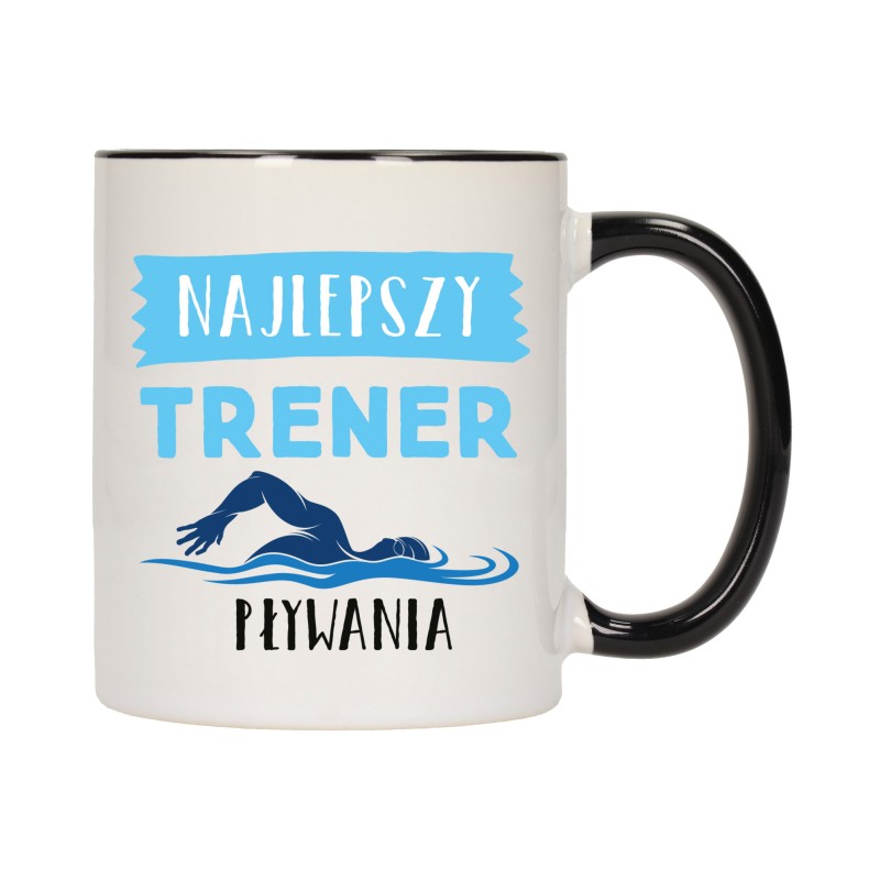 KUBEK KUBKI CZARNY ŚRODEK UCHO DLA NAJLEPSZY TRENER PŁYWANIA PREZENT W594