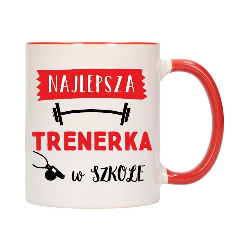 KUBEK CZERWONY ŚRODEK UCHO DLA NAJLEPSZA TRENERKA W SZKOLE PREZENT W583