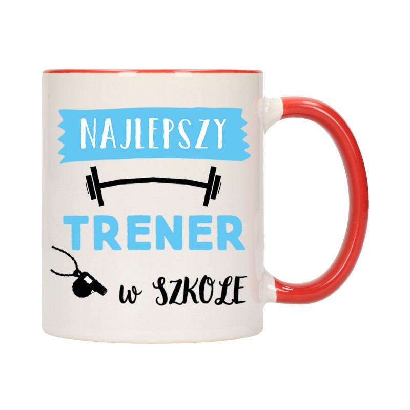 KUBEK KUBKI CZERWONY ŚRODEK UCHO DLA NAJLEPSZY TRENER W SZKOLE PREZENT W582