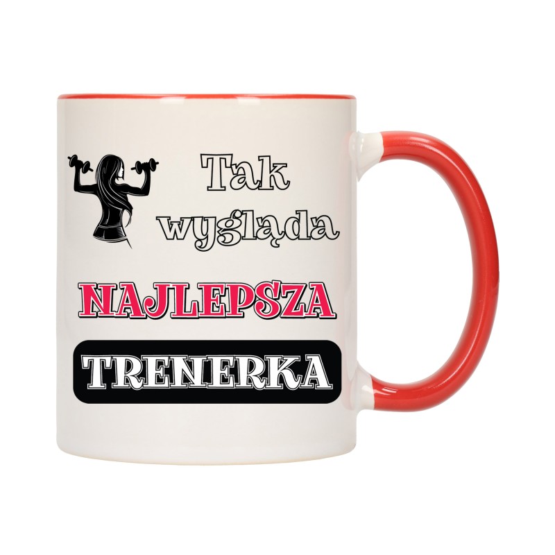 KUBEK CZERWONY ŚRODEK UCHO DLA NAJLEPSZA TRENERKA FITNESS PREZENT W656