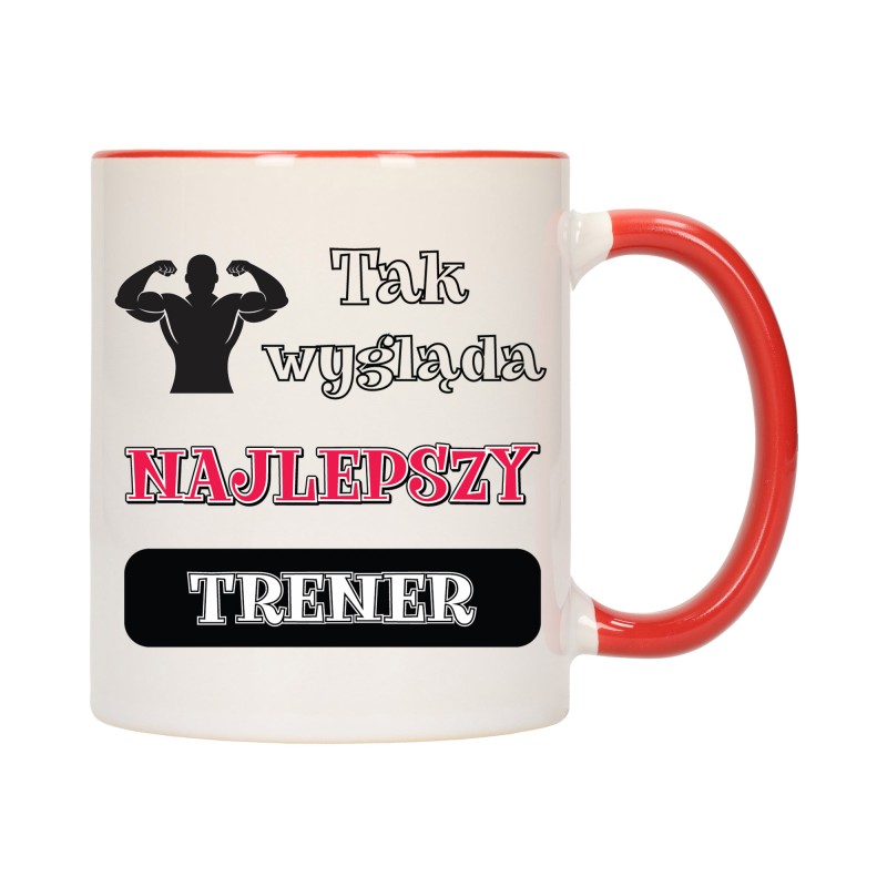 KUBEK KUBKI CZERWONY ŚRODEK UCHO DLA NAJLEPSZY TRENER FITNESS PREZENT W657