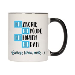 KUBEK KUBKI CZARNY ŚRODEK UCHO ŚMIESZNY ZABAWNY NAPIS PREZENT W495