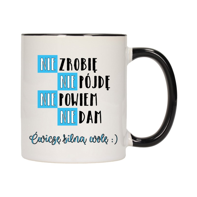 KUBEK KUBKI CZARNY ŚRODEK UCHO ŚMIESZNY ZABAWNY NAPIS PREZENT W495